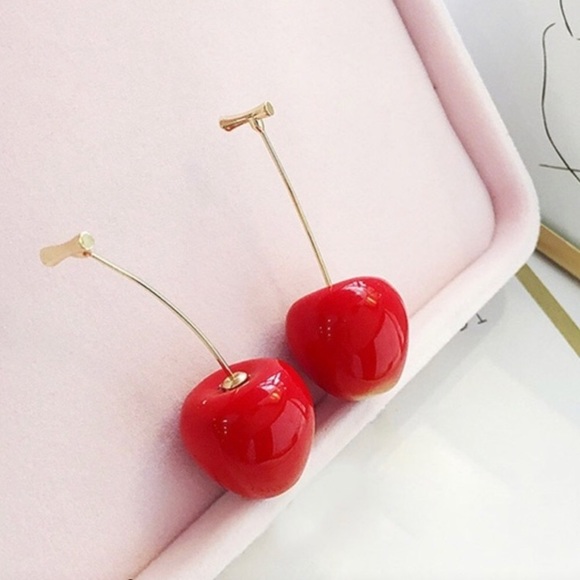 CLEARANCE NEW Red Cherry Drop Earrings - Picture 3 of 8